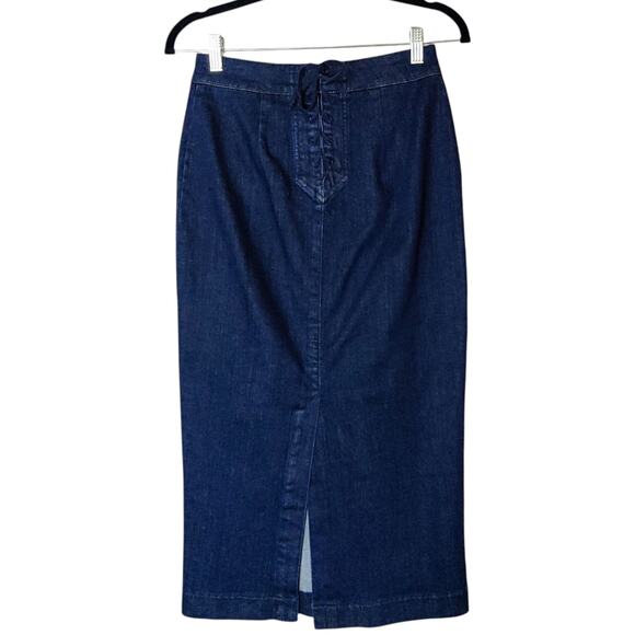 Moods of Florence Italy Stretch Denim Lace Up Midi Pencil Sailor Skirt Small - Picture 2 of 11
